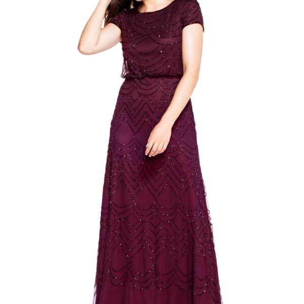 Adrianna Papell Women's Blouson Beaded Gwn in Wine | Size: 10