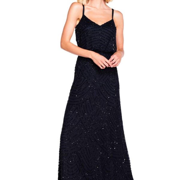 Adrianna Papell Women's Blouson Beaded Gown in Black | Size: 8