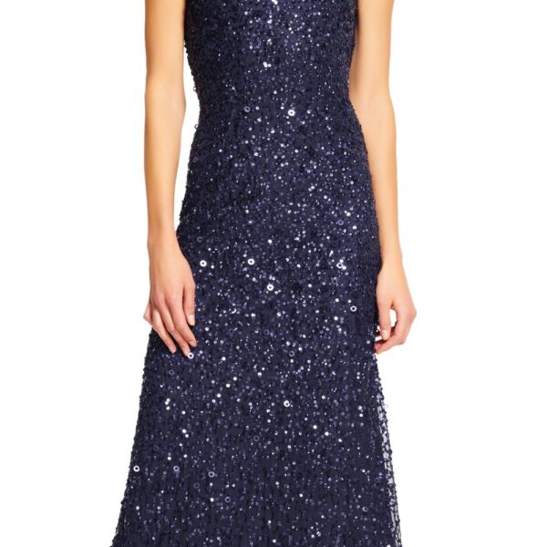 Adrianna Papell Women's Scoop Bck Lng Drs in Navy | Size: 8