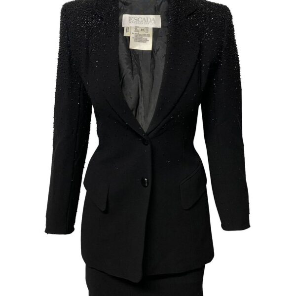 ESCADA Women's Preloved Suit Skirt Set in Black Wool | Size: 32