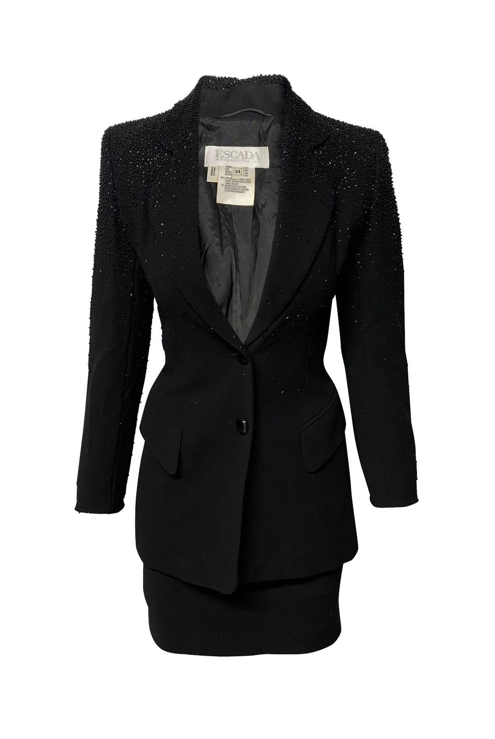 ESCADA Women's Preloved Suit Skirt Set in Black Wool | Size: 32