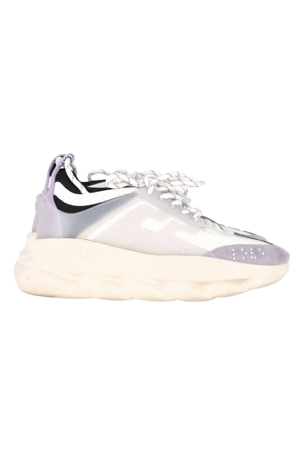 Gianni Versace Women's Preloved Chain Reaction Sneakers in White Leather | Size: 8