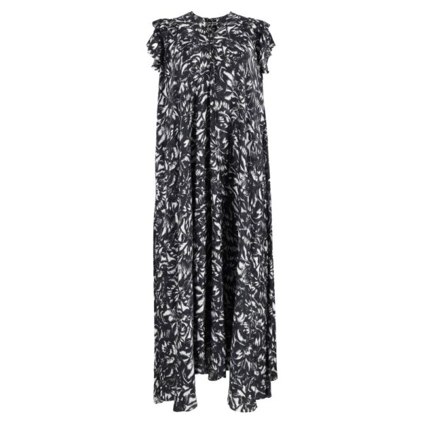 Balenciaga Women's Preloved Printed Midi Length Tent Dress in Black Silk | Size: 36