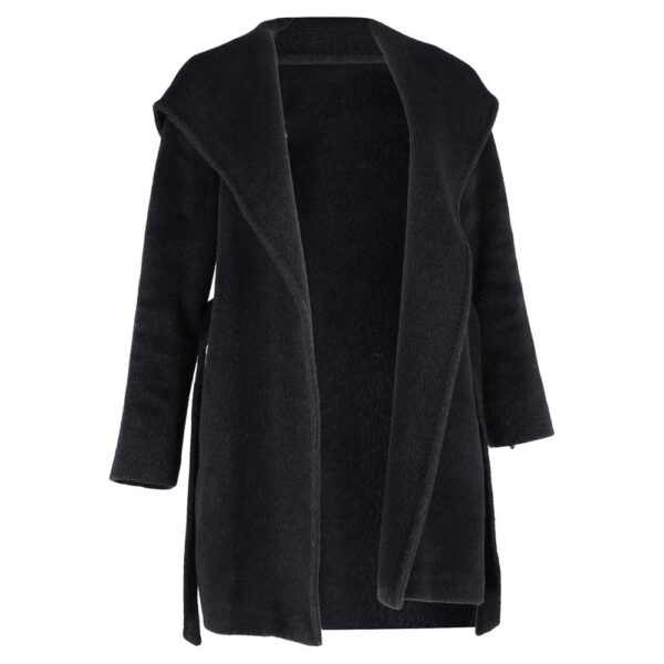 Max Mara Women's Preloved Hooded Coat with Belt in Black Wool | Size: 38