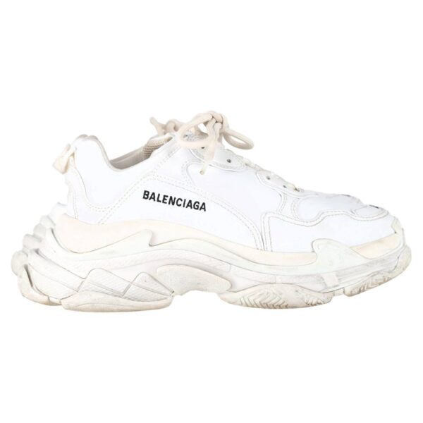 Balenciaga Women's Preloved Triple S Sneakers in White Polyester in Ecru | Size: 7