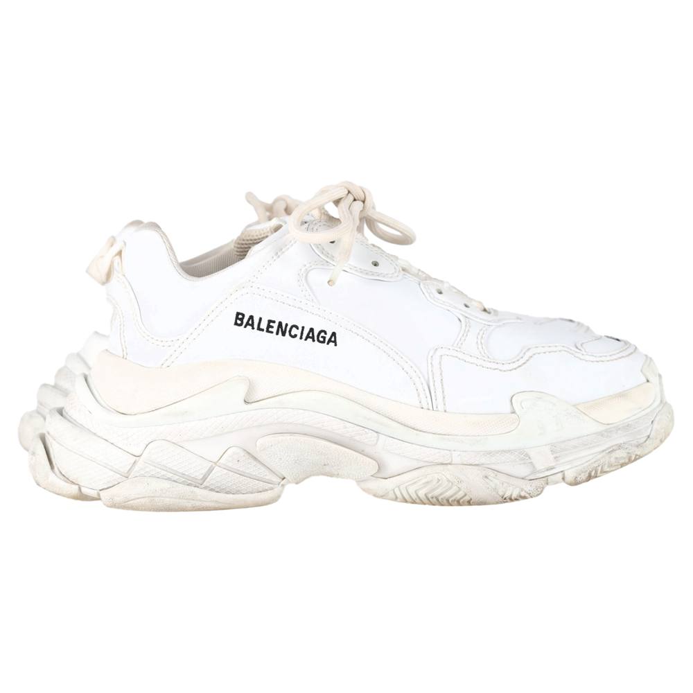 Balenciaga Women's Preloved Triple S Sneakers in White Polyester in Ecru | Size: 7