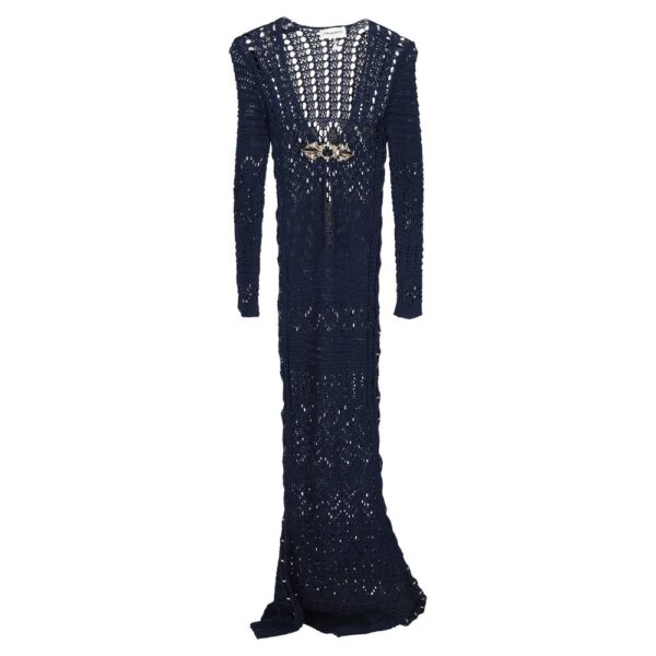 Emilio Pucci Women's Preloved Long Crochet Dress in Navy Blue Cotton | Size: 36