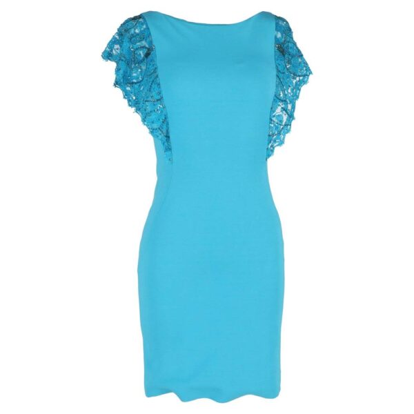 Emilio Pucci Women's Preloved Flutter Sleeve Dress in Turquoise Polyester | Size: 36