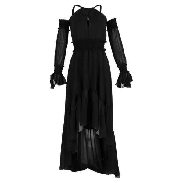 Gianni Versace Women's Preloved Midi Gothic Off-Shoulder Long Back Dress in Black Polyester | Size: Small