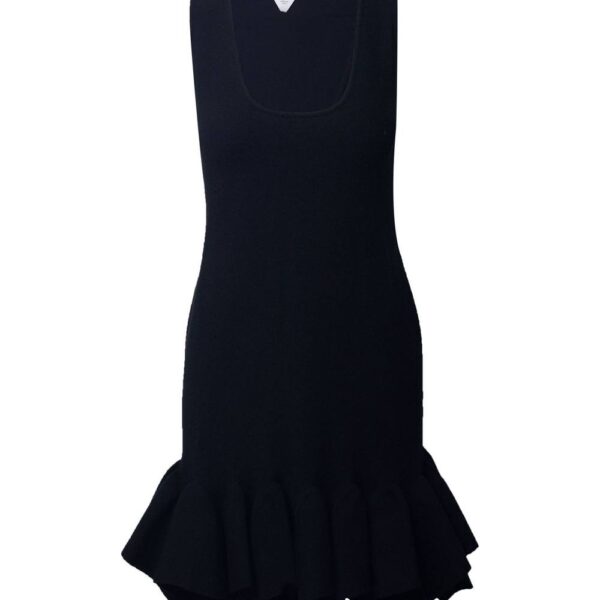 Bottega Veneta Women's Preloved Fluted Dress in Black Wool | Size: 34