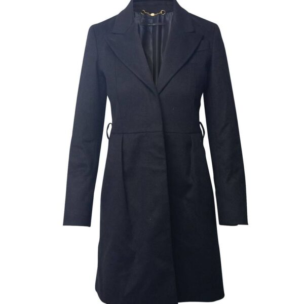 Gucci Women's Preloved Coat with Peak Lapel Collar in Black Cupro | Size: 32