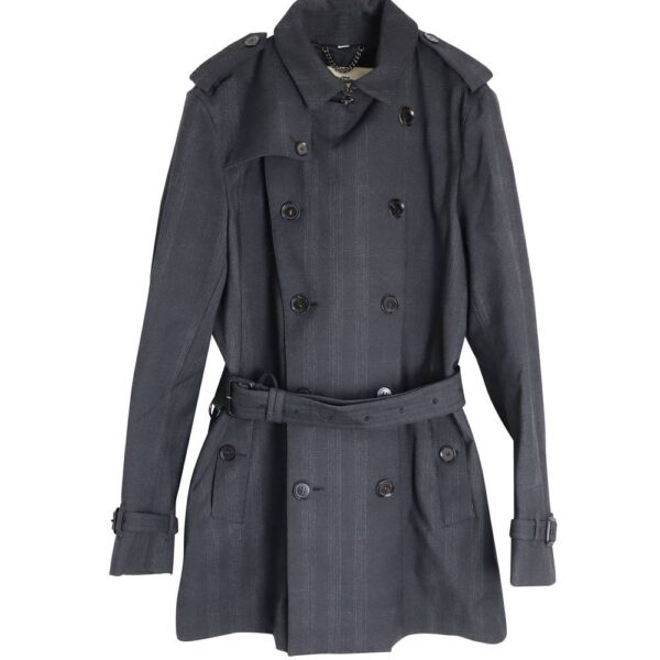 Burberry Women's Preloved Double-Breasted Coat in Grey Cotton | Size: 5