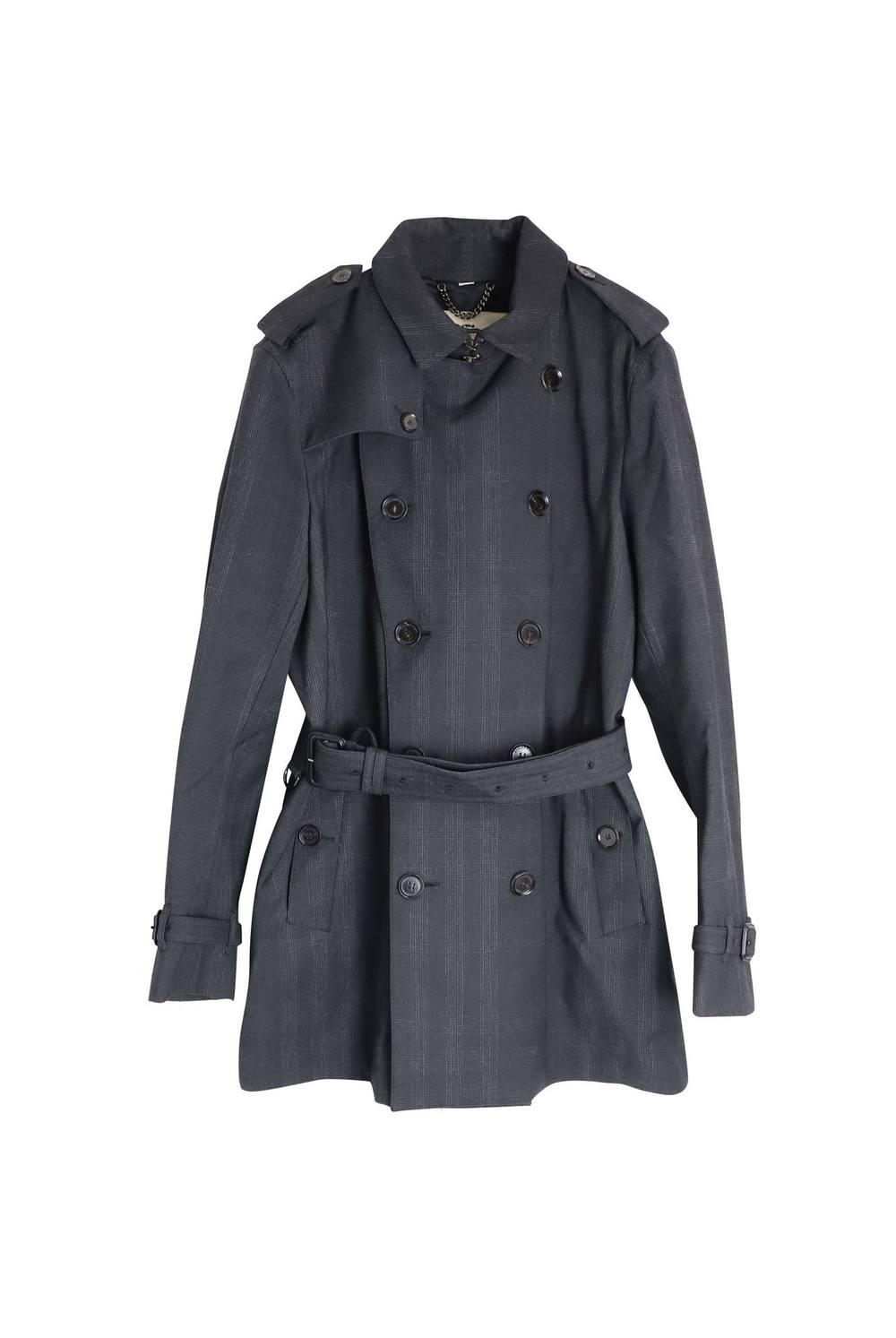 Burberry Women's Preloved Double-Breasted Coat in Grey Cotton | Size: 5