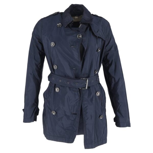 Burberry Women's Preloved Double-Breasted Belted Peacoat in Navy Blue Nylon | Size: 34
