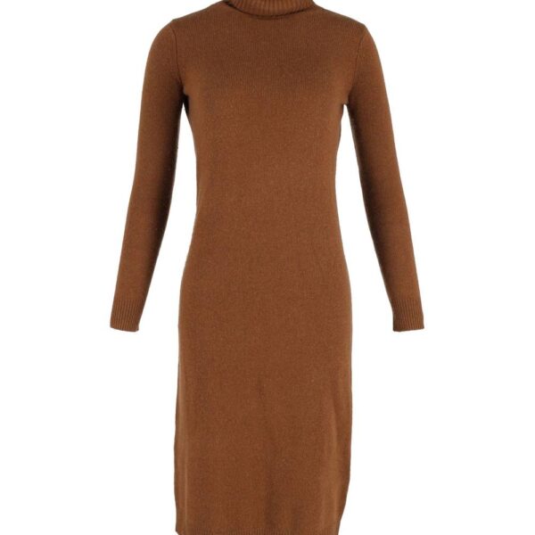 Max Mara Women's Preloved Knitted Turtleneck Dress in Brown Wool | Size: 32