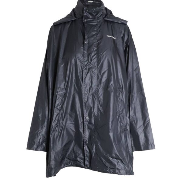 Balenciaga Women's Preloved Lightweight Hooded Windbreaker Jacket in Black Nylon | Size: 32