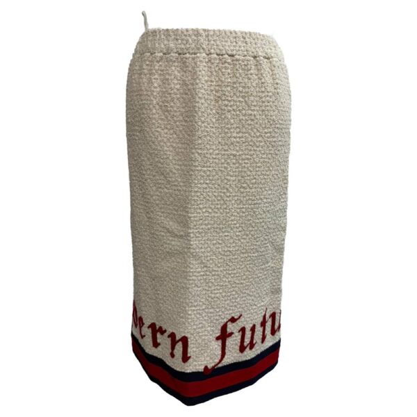Gucci Women's Preloved Modern Future Embroidered Pencil Skirt in Cream Tweed | Size: 40