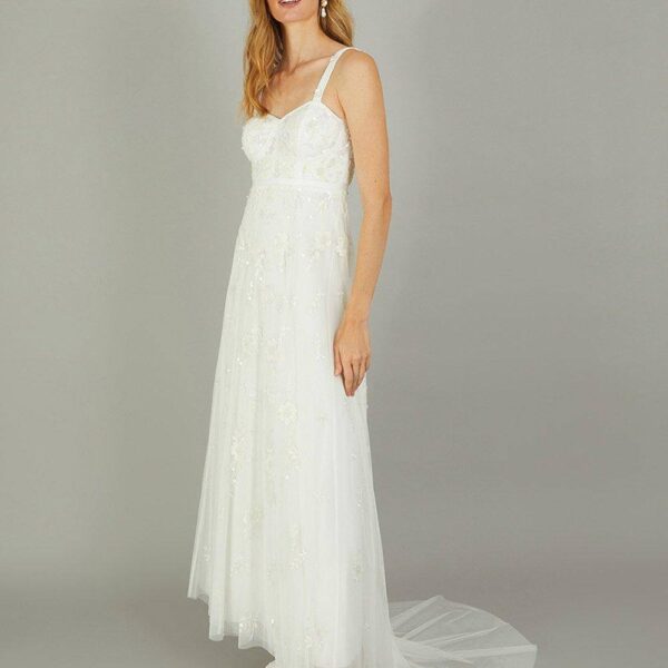 Monsoon Women's Caroline Embellished Bridal Dress Ivory | Size: 14