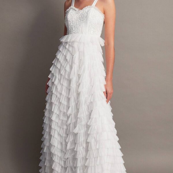 Monsoon Women's Ellen Ruffle Maxi Bridal Dress Ivory | Size: 14
