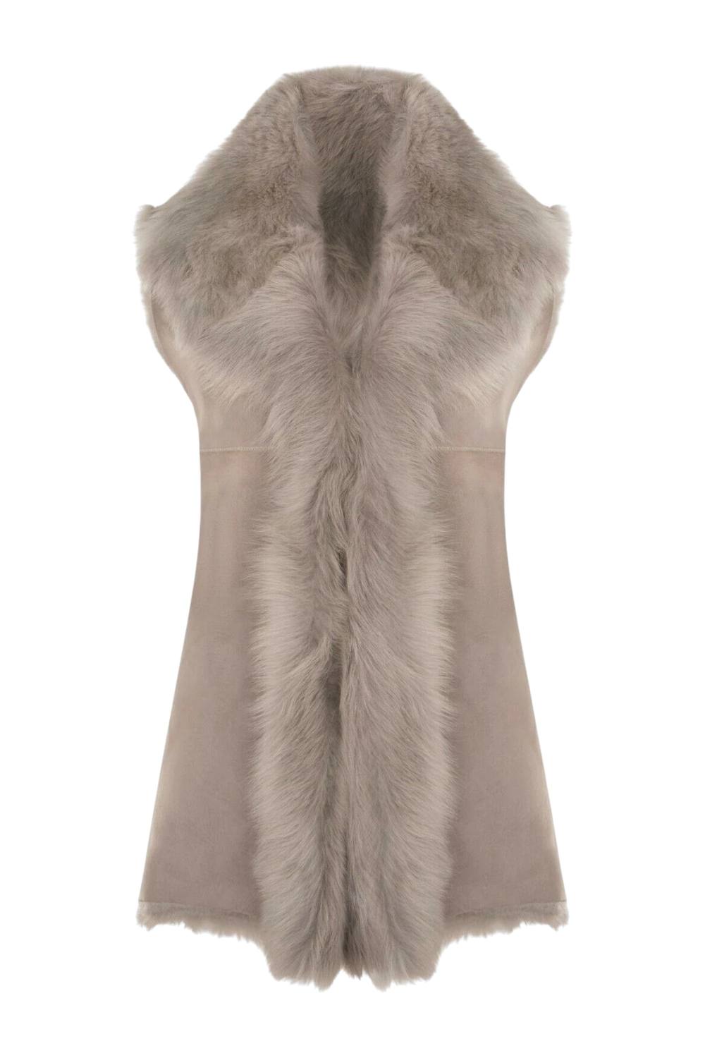 Infinity Leather Women's Toscana Sheepskin Long Gilet-Sorocaba in Light Grey | Size: 12