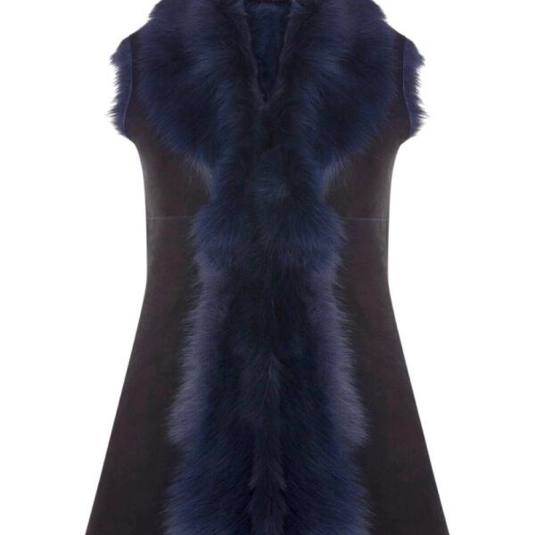 Infinity Leather Women's Toscana Sheepskin Long Gilet-Sorocaba in Navy | Size: 14