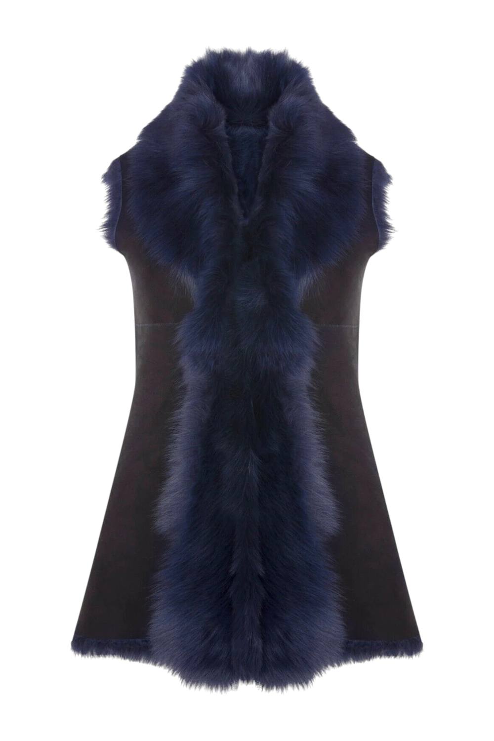 Infinity Leather Women's Toscana Sheepskin Long Gilet-Sorocaba in Navy | Size: 16