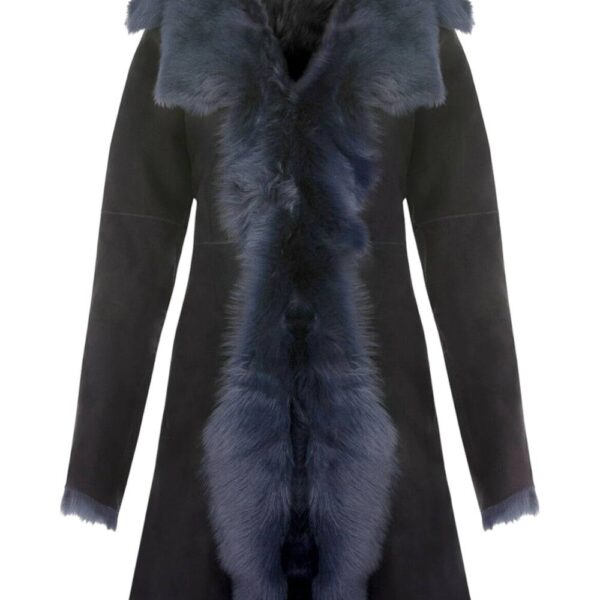 Infinity Leather Women's Toscana Sheepskin Suede Trench Coat-Tbilisi in Navy | Size: 18