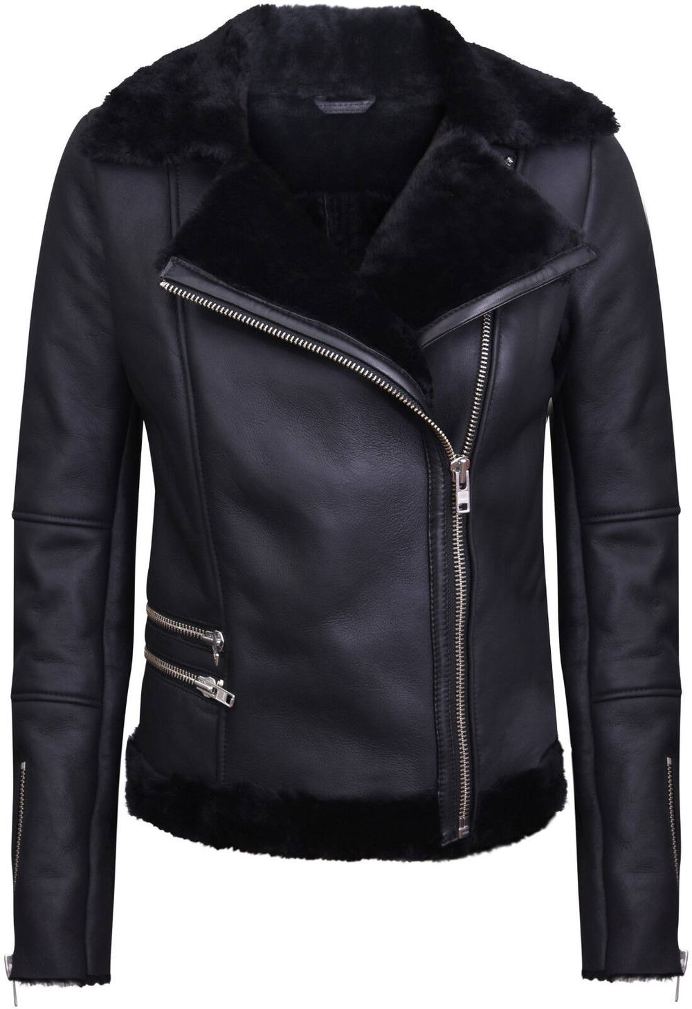 Infinity Leather Women's Shearling Sheepskin Aviator Jacket-Kiev in Black | Size: 24