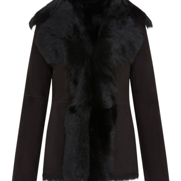 Infinity Leather Women's Sheepskin Toscana Shearling Suede Leather Jacket - Noiré in Black | Size: 8