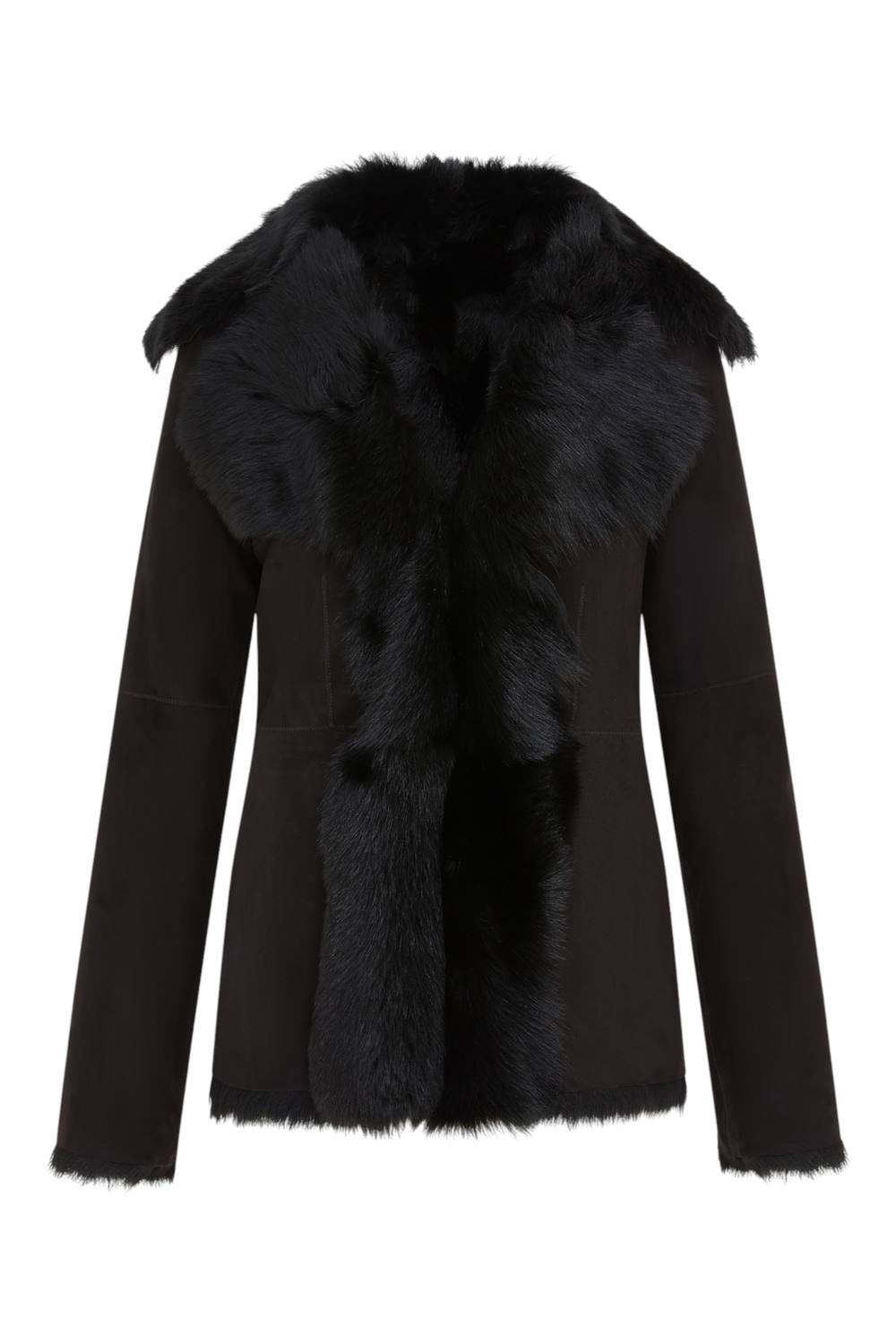 Infinity Leather Women's Sheepskin Toscana Shearling Suede Leather Jacket - Noiré in Black | Size: 18