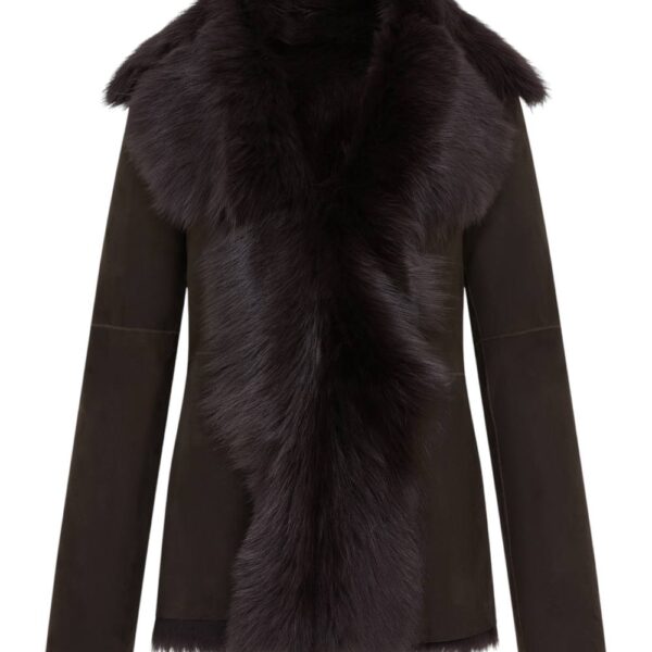 Infinity Leather Women's Sheepskin Toscana Shearling Suede Leather Jacket - Noiré in Brown | Size: 8