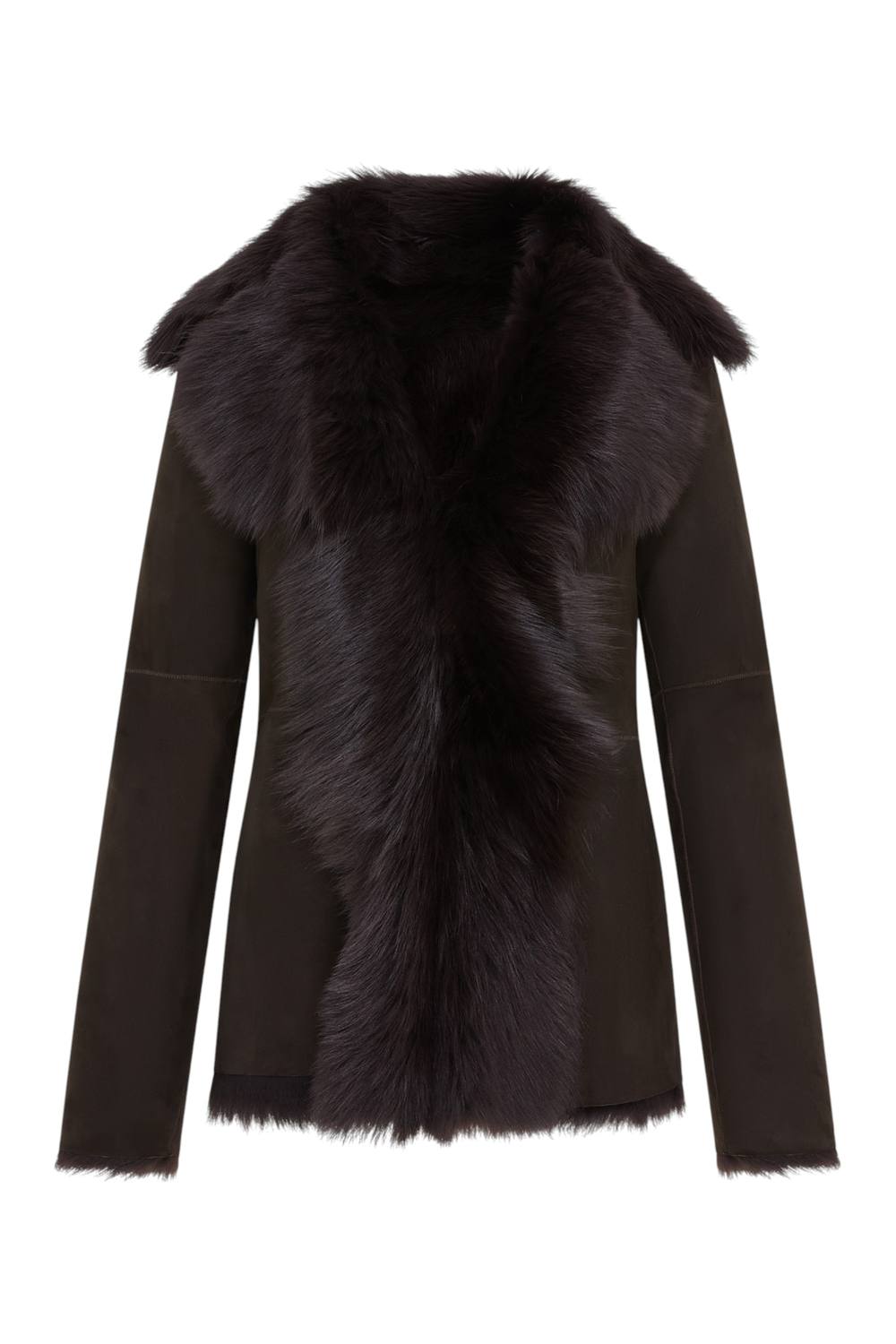 Infinity Leather Women's Sheepskin Toscana Shearling Suede Leather Jacket - Noiré in Brown | Size: 14