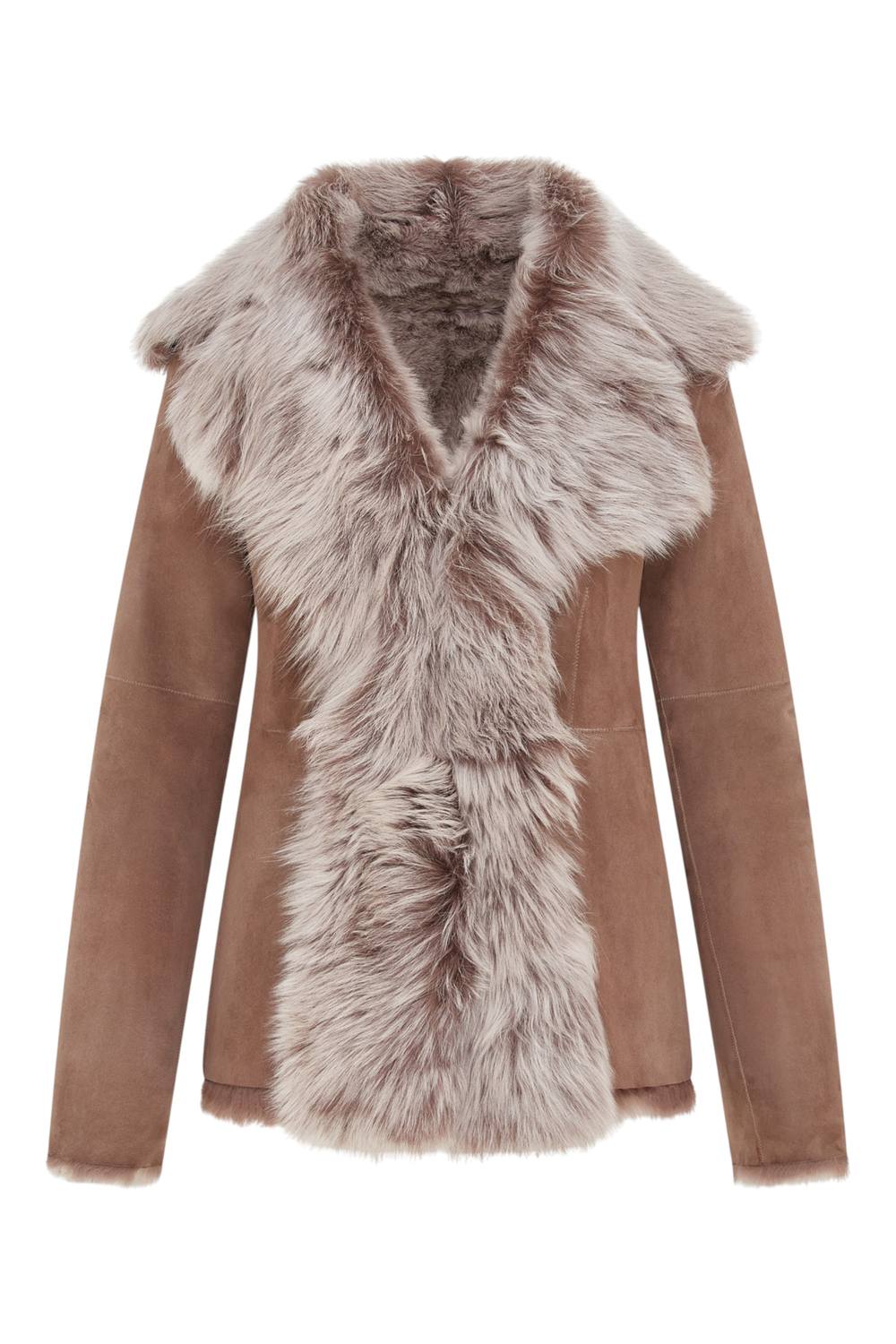 Infinity Leather Women's Sheepskin Toscana Shearling Suede Leather Jacket - Noiré in Taupe | Size: 12