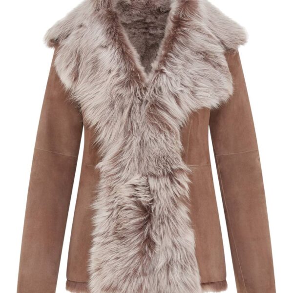 Infinity Leather Women's Sheepskin Toscana Shearling Suede Leather Jacket - Noiré in Taupe | Size: 20