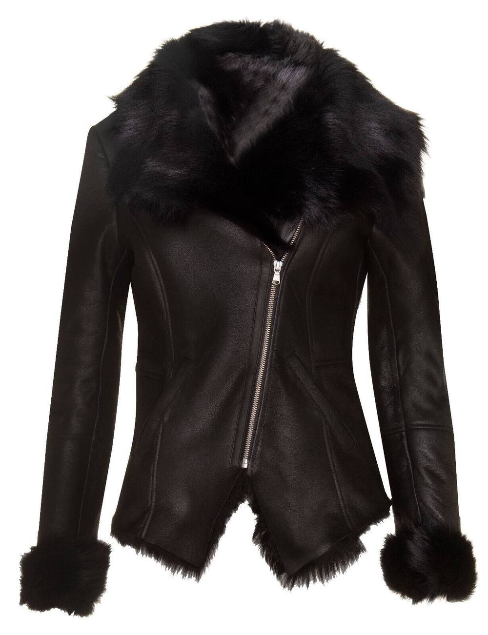 Infinity Leather Women's Toscana Sheepskin Biker Jacket-Apopa in Black | Size: 8