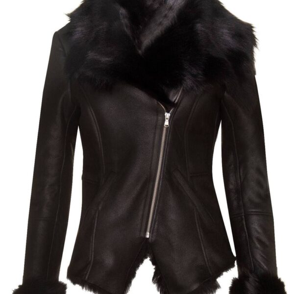 Infinity Leather Women's Toscana Sheepskin Biker Jacket-Apopa in Black | Size: 20