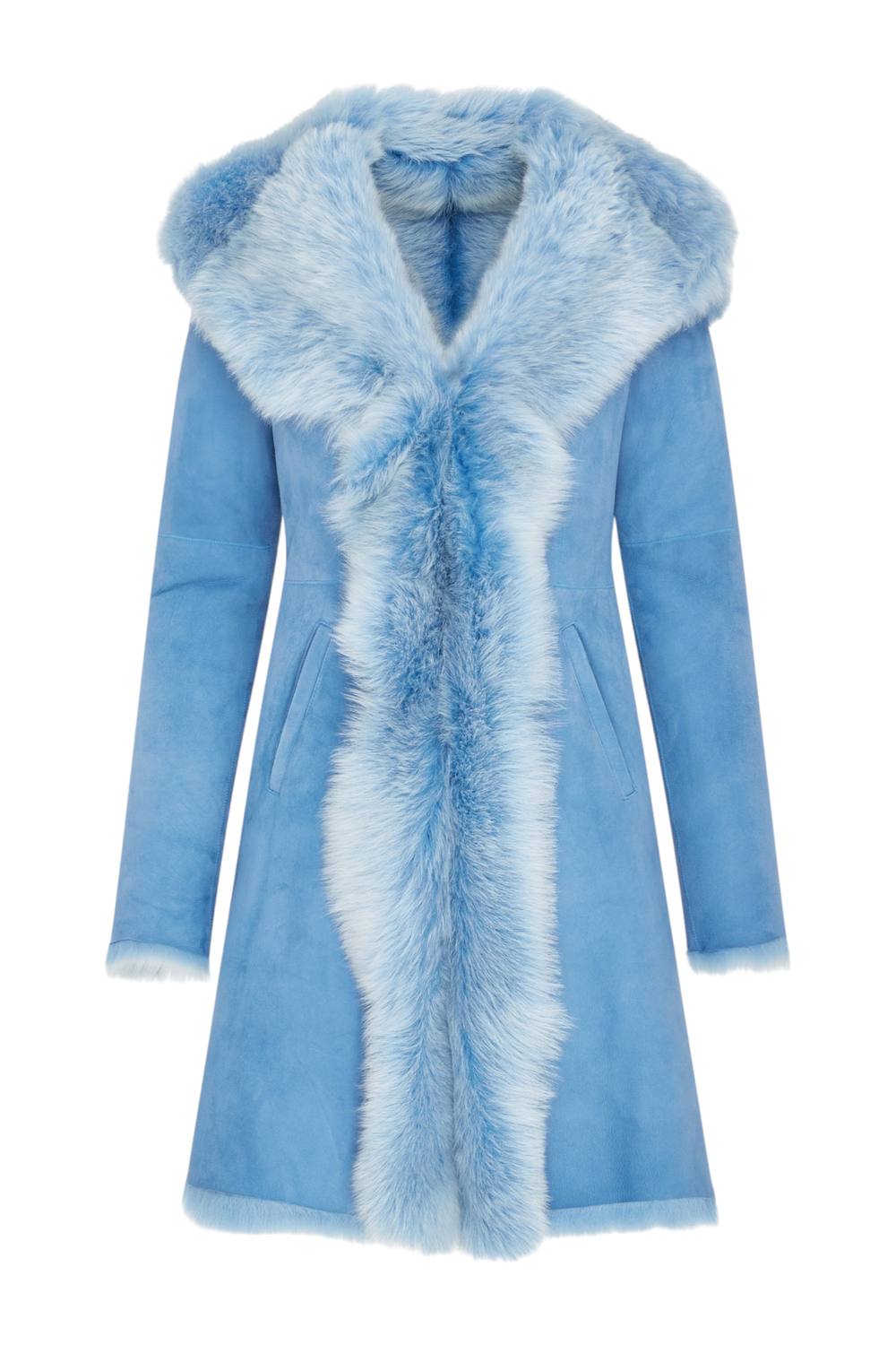 Infinity Leather Women's Toscana Sheepskin Suede Leather Hooded Trench Coat - Aura in Blue | Size: 10