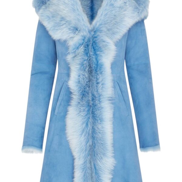 Infinity Leather Women's Toscana Sheepskin Suede Leather Hooded Trench Coat - Aura in Blue | Size: 18