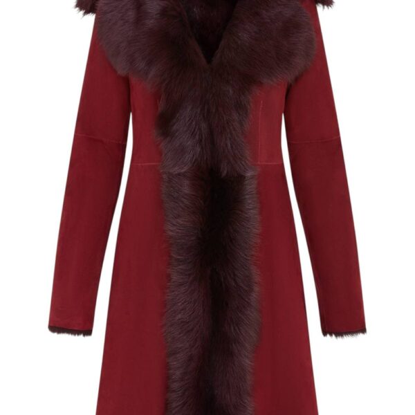 Infinity Leather Women's Toscana Sheepskin Suede Trench Coat-Tbilisi in Burgundy | Size: 18