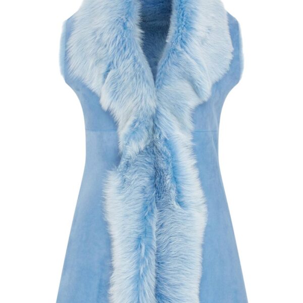 Infinity Leather Women's Toscana Sheepskin Long Gilet-Sorocaba in Baby Blue | Size: 12