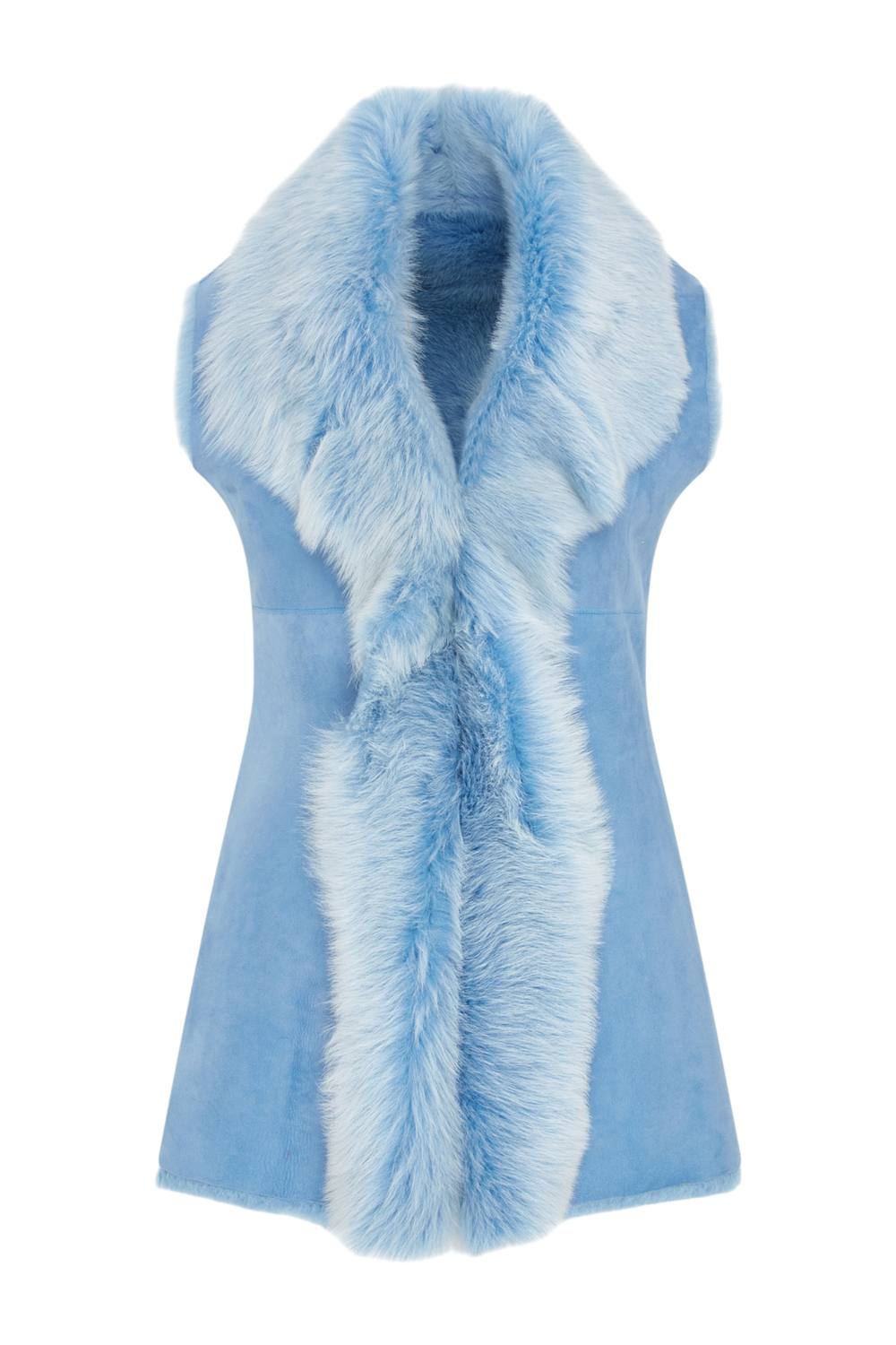 Infinity Leather Women's Toscana Sheepskin Long Gilet-Sorocaba in Baby Blue | Size: 16