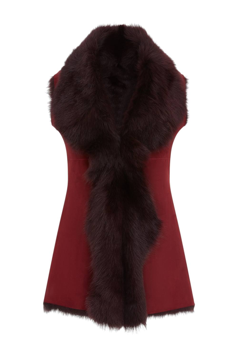 Infinity Leather Women's Toscana Sheepskin Long Gilet-Sorocaba in Burgundy | Size: 18