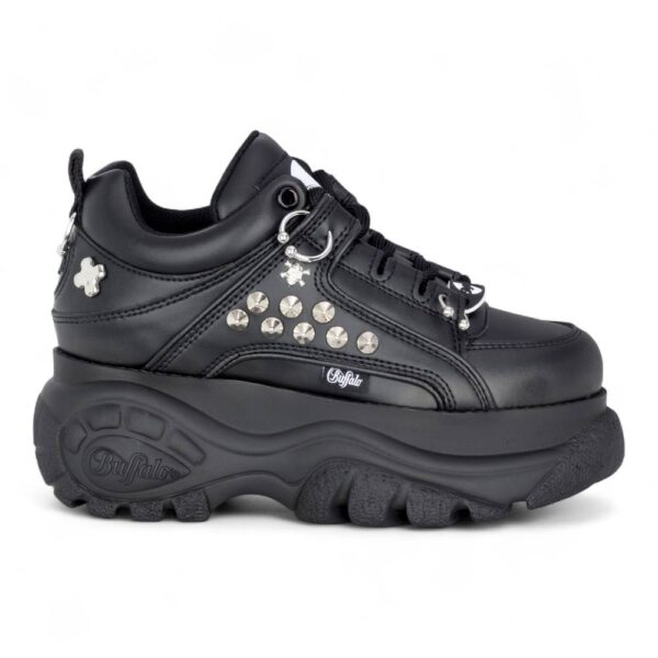 Infinity Leather Women's Buffalo Studded Chunky Platform Fashion Trainers - 1339-14-PUNK in Black | Size: 7
