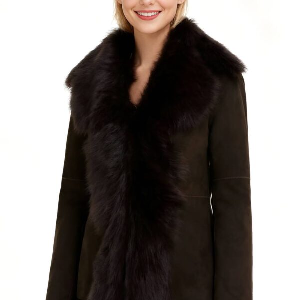 Infinity Leather Women's Sheepskin Toscana Merino Shearling Suede Leather Jacket-Siena in Brown | Size: 8