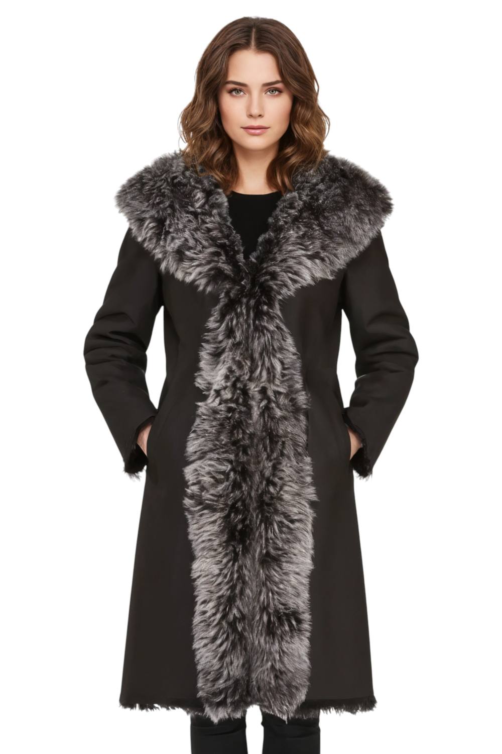 Infinity Leather Women's Real Toscana Sheep Leather Hooded Trench Coat - Verona in Black | Size: 8