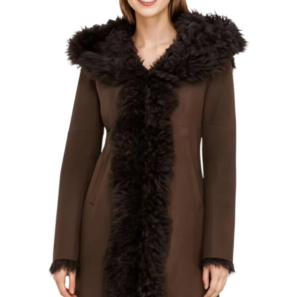 Infinity Leather Women's Real Toscana Sheep Leather Hooded Trench Coat - Verona in Dark Brown | Size: 8
