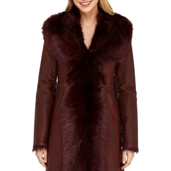 Infinity Leather Women's Real Toscana Sheep Leather Hooded Trench Coat - Verona in Burgundy | Size: 8