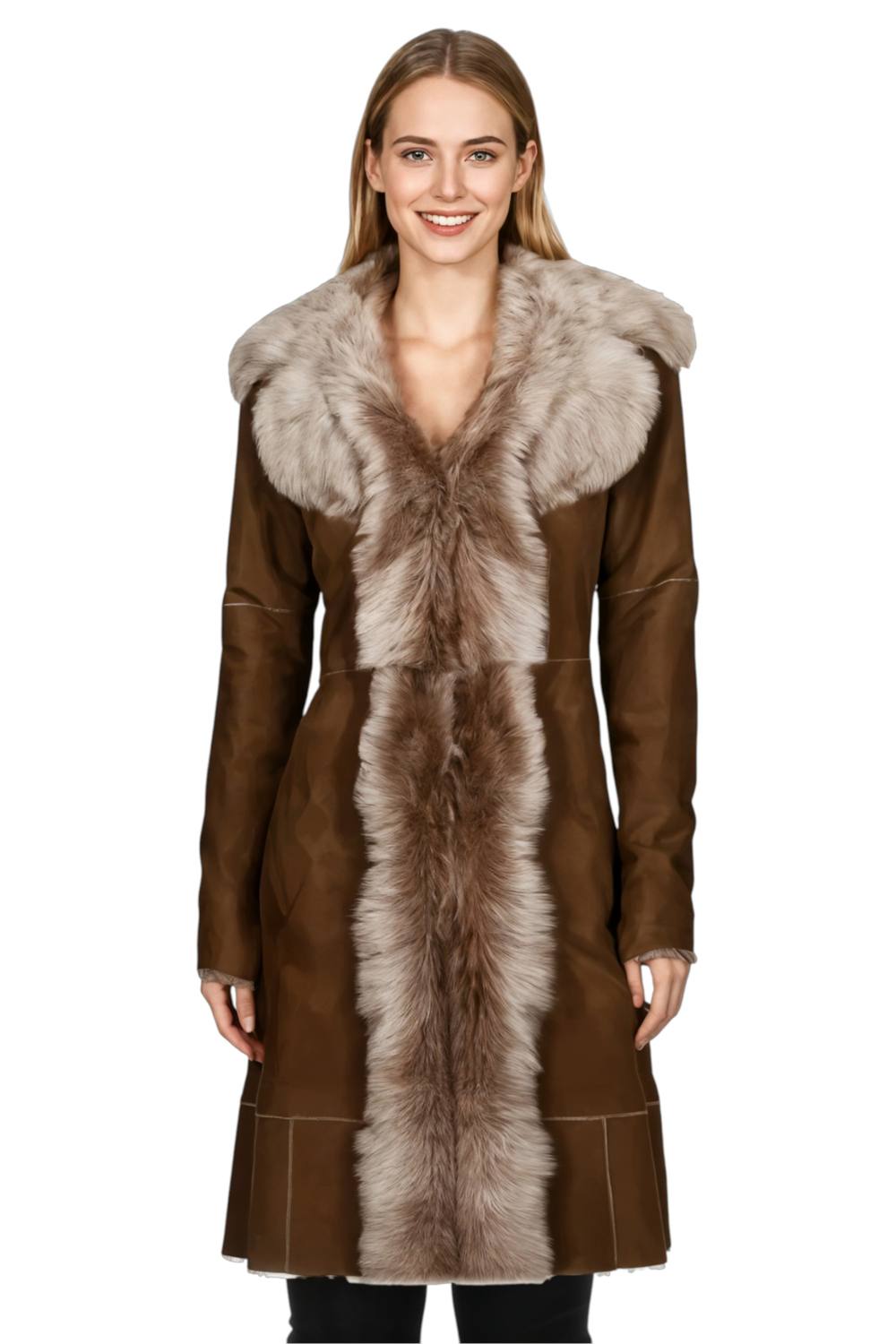 Infinity Leather Women's Genuine Toscana Sheep Suede Leather Trench Coat - Celeste in Tan | Size: 16