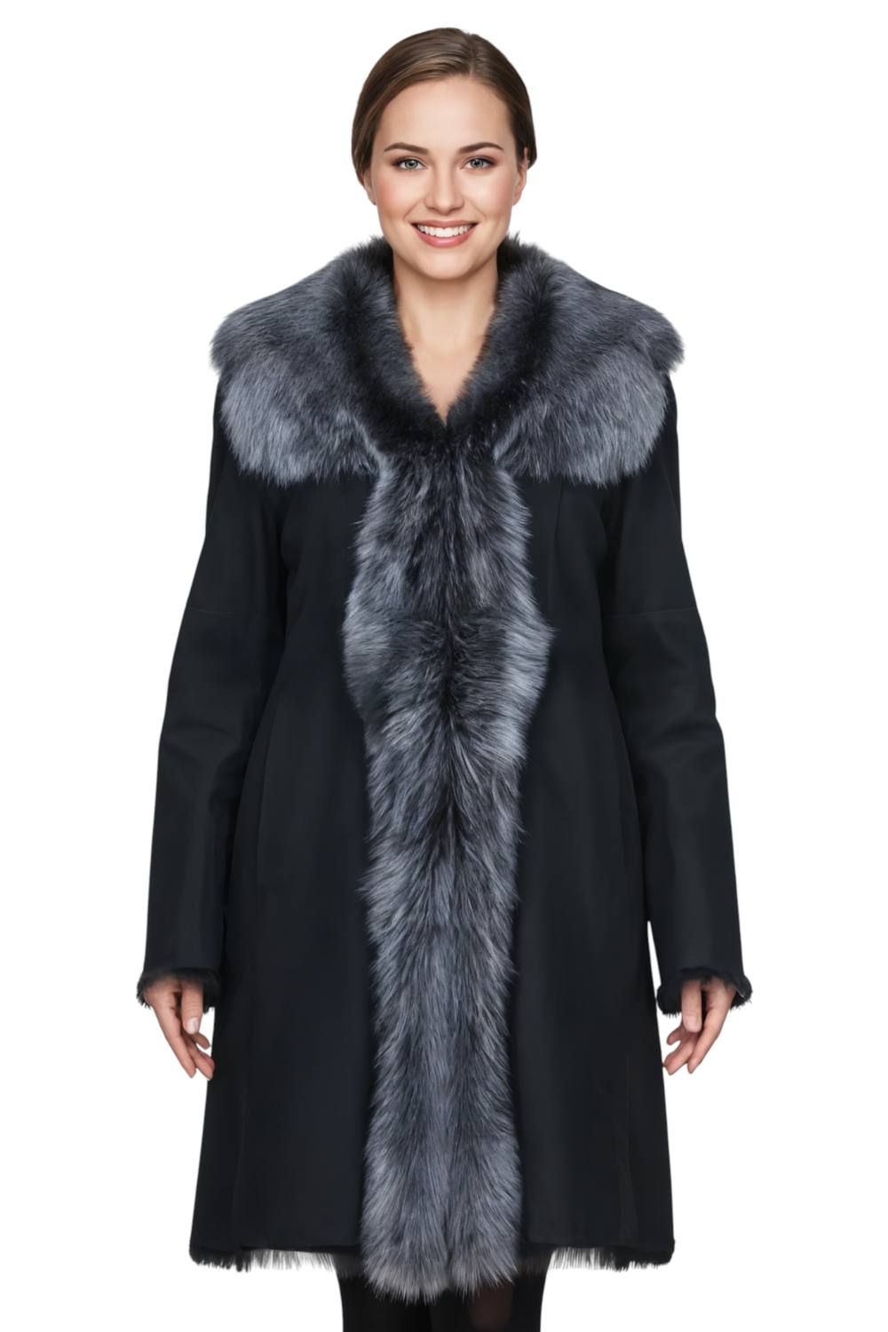 Infinity Leather Women's Genuine Toscana Sheep Suede Leather Trench Coat - Celeste in True Black | Size: 8