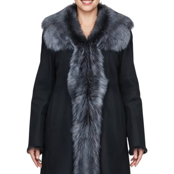 Infinity Leather Women's Genuine Toscana Sheep Suede Leather Trench Coat - Celeste in True Black | Size: 14